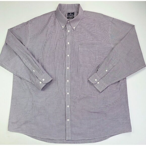 Stafford Big Size 19 36-37 Burgundy White Houndstooth Wrinkle Free Oxford Shirt - Picture 1 of 7